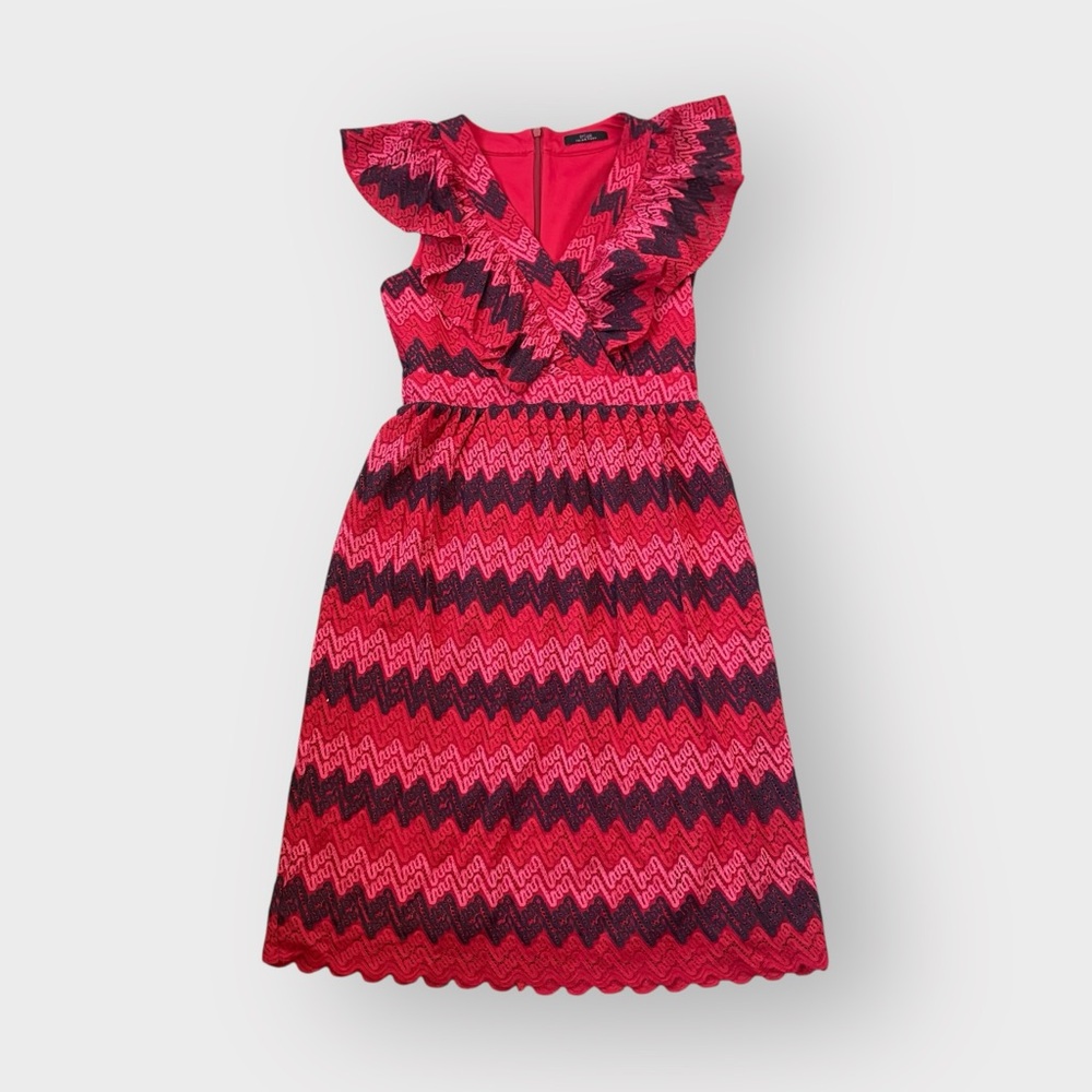 Trina Turk Red Purple Daisy Chevron Lace A-line Midi Dress